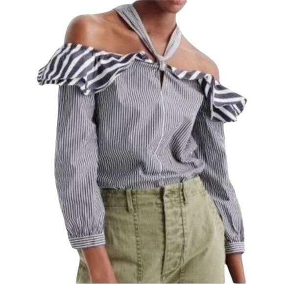 J. Crew Tops - NWT J. Crew Navy Striped Off the Shoulder Top 6 Petite